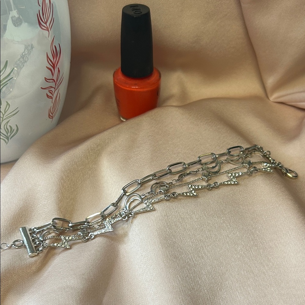 Silver Multi-Chain Link Bracelet with Crystal Accents - Women Jewelry